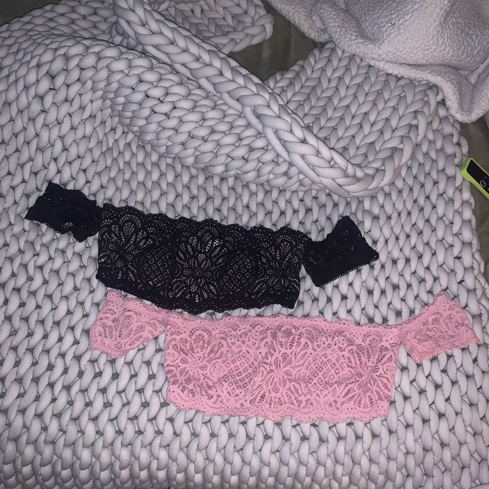 VS Black and Pink Lace Bandeau Set
